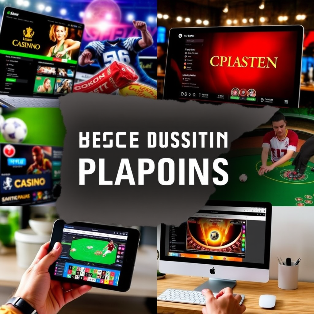 Collage de las mejores plataformas de entretenimiento digital en España mostrando interfaces de juegos online, casinos con licencia y aplicaciones de apuestas deportivas en dispositivos móviles y ordenadores