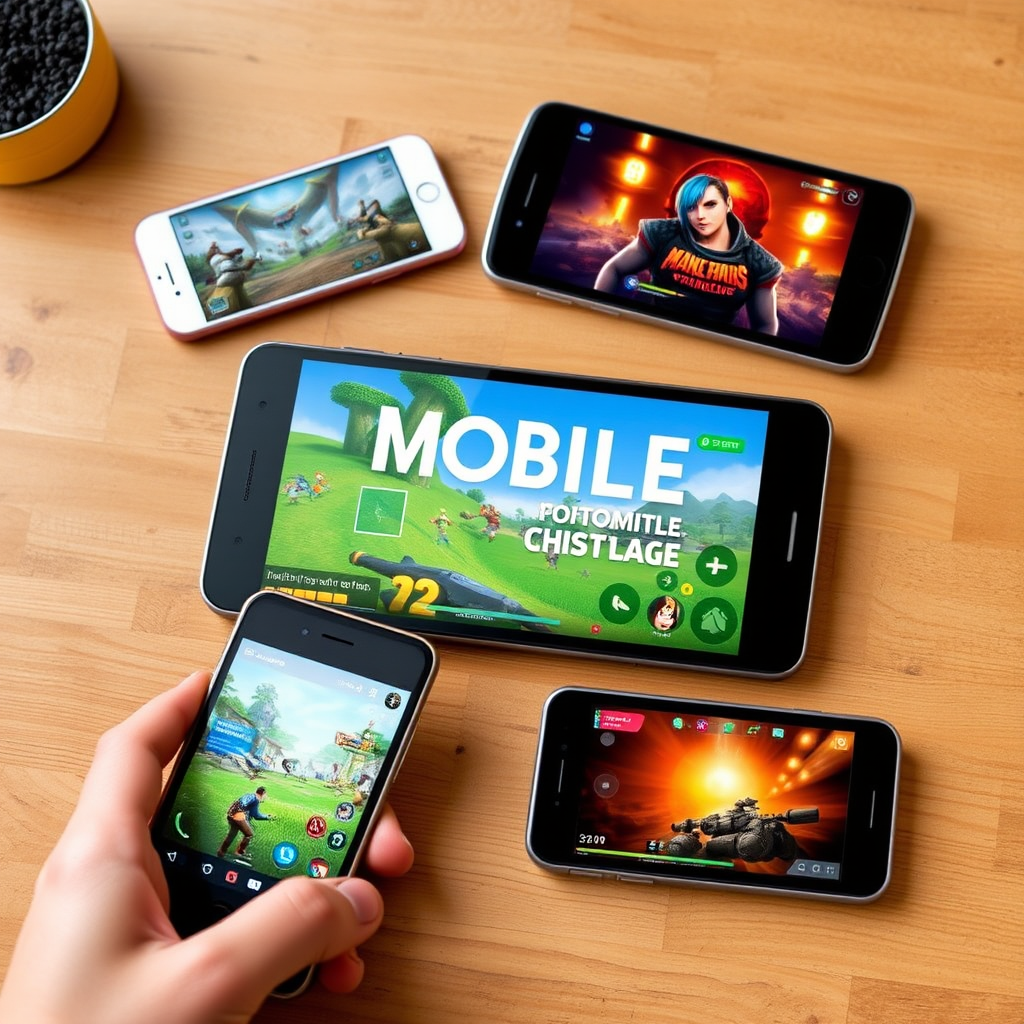 Representación visual del crecimiento del gaming móvil en España, mostrando diferentes tipos de juegos en smartphones y tablets