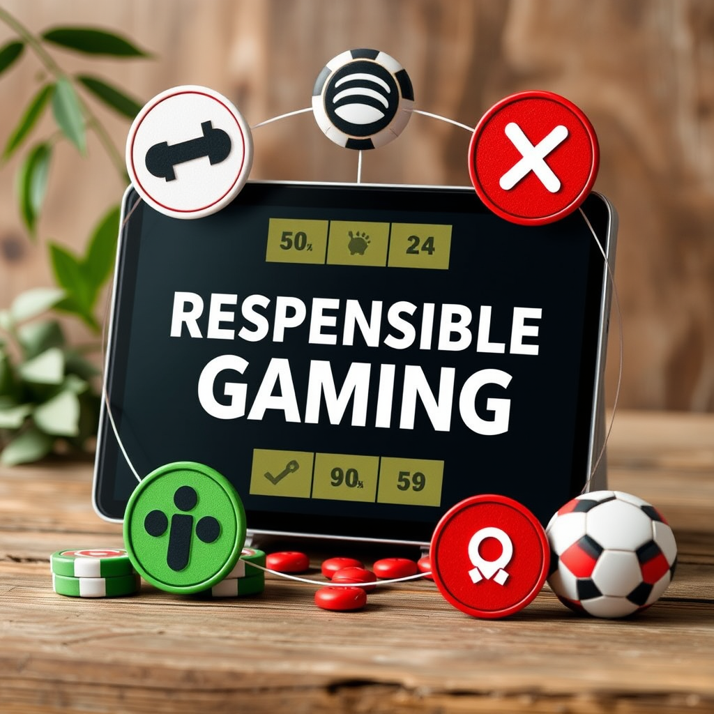 Imagen representando el concepto de juego responsable con símbolos de control, límites y bienestar del usuario en plataformas de apuestas deportivas